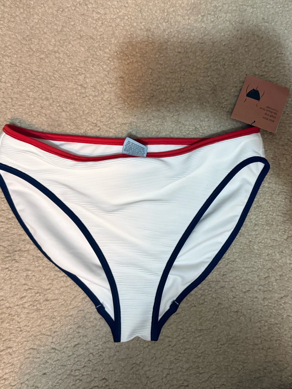 Shade and shore White Bikini Bottom with Navy and Red Trim size small new
